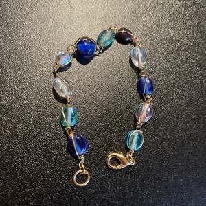 Handmade Murano Art Glass Blue Multi-Toned Caged Web Bead Bracelet